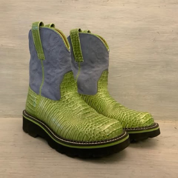 Ariat Shoes - ARIAT Fatbaby Lime Green Faux Snakeskin Blue Leather Upper Boots Size U.S. 7 GC